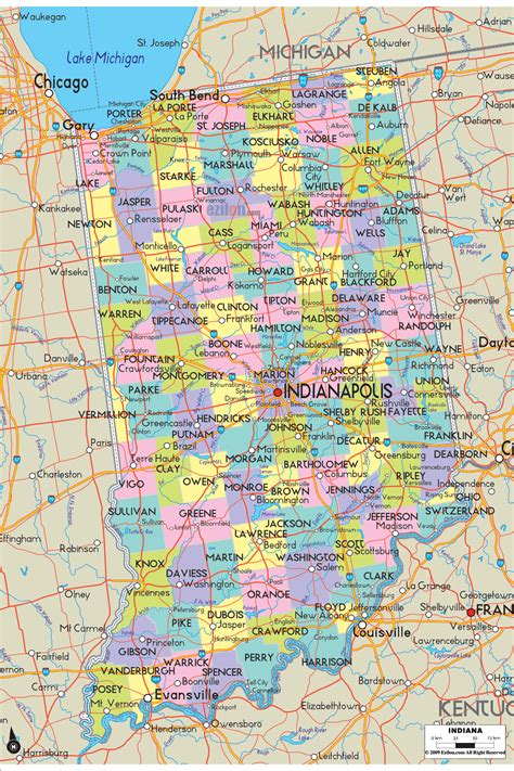 Large detailed roads and highways map of Indiana state with all cities