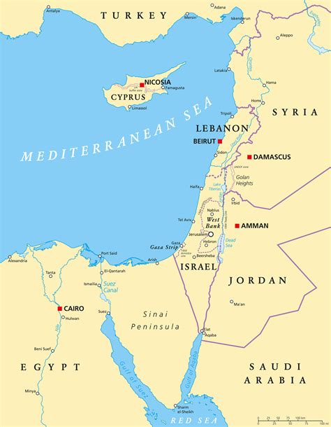 Labeled Israel Middle East Map State Of Palestine With Designated