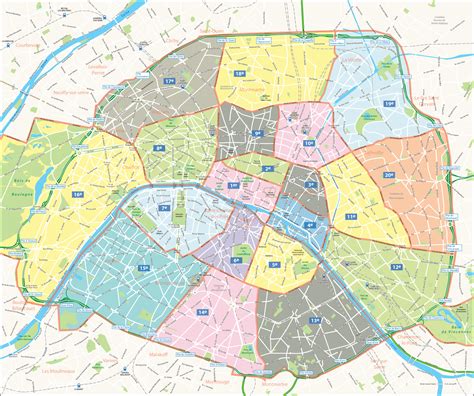 Map of Paris Arrondissements. Top arrondissement sights.