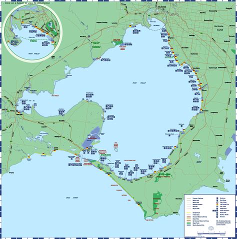 Closeup map of the Port Phillip Heads region showing locations of