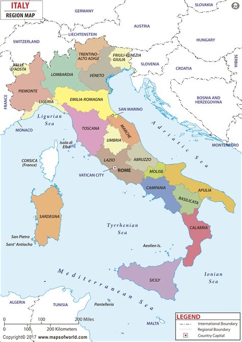 Italian Regions and Regional Capitals Map Regions of Italy