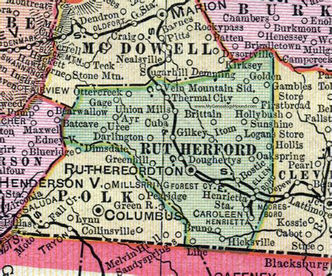 Rutherford County, North Carolina, 1907, Map, Cram, Rutherfordton