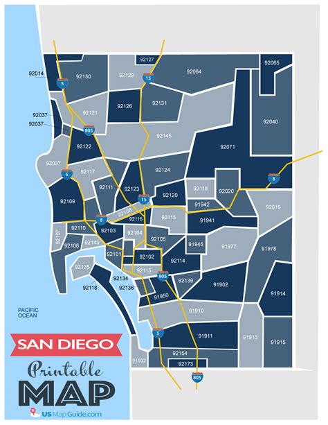 San Diego County Zip Code Map COASTAL (Zip Codes colorized) Otto Maps