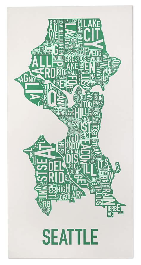 Seattle Typographic Neighborhood Map Poster City map poster, Screen