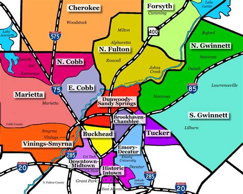 Atlanta suburbs map Map of Atlanta suburbs (United States of America)
