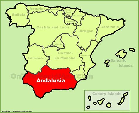 Map of Andalucía. This part of Spain has a very rich heritage from the
