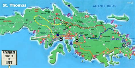 Large detailed road and tourist map of St. Thomas U.S. Virgin Islands