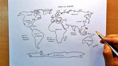 Map Of The World Drawing With Label