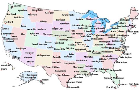 Map Of Usa With Cities Printable