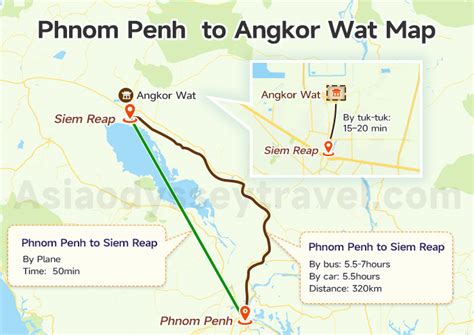 Map Phnom Penh to Angkor Wat