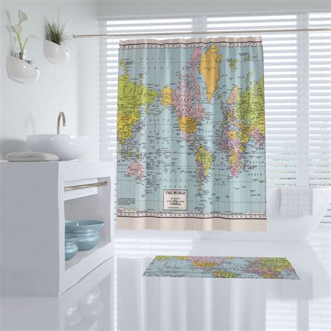Earth Shower Curtain, World Map with Rose Flowered Continents Shabby Chic Thematic Petals Design