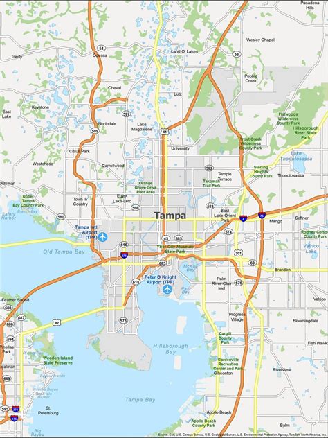 Tampa FL city map. Free printable detailed map of Tampa city Florida