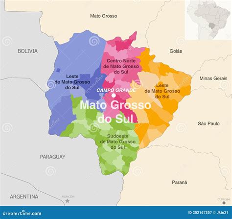 Mapa do estado de Mato Grosso do Sul com suas microrregiões e divisões