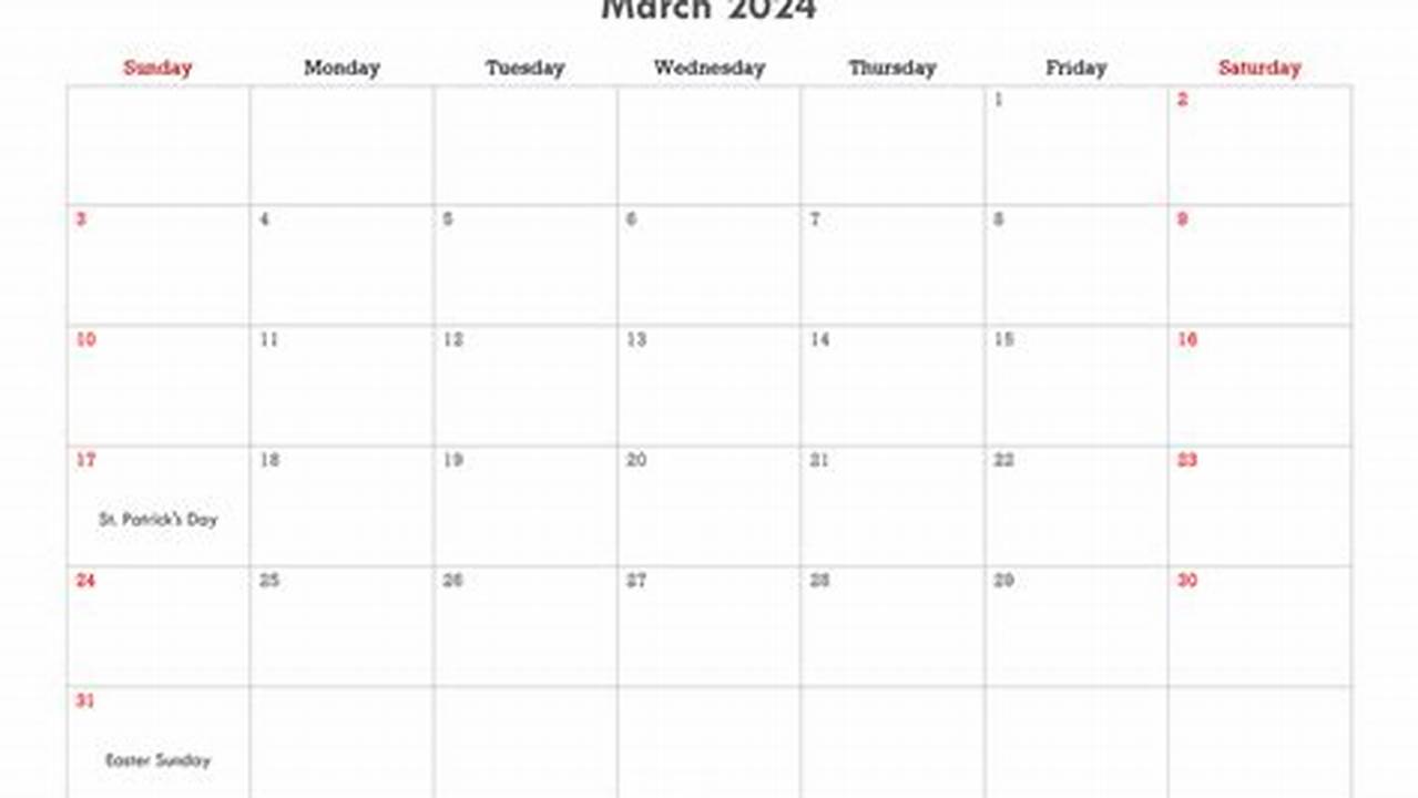 March 2024 Calendar Editable Google Docs