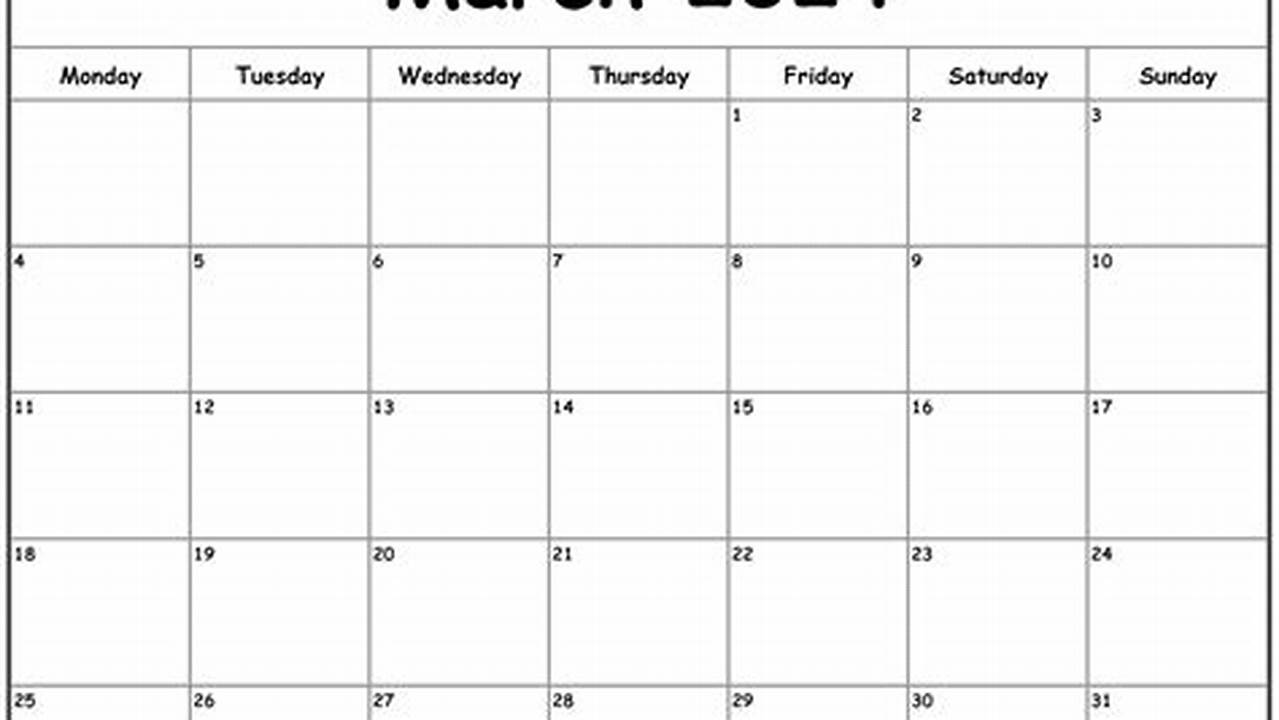 March 2024 Calendar Starting Monday