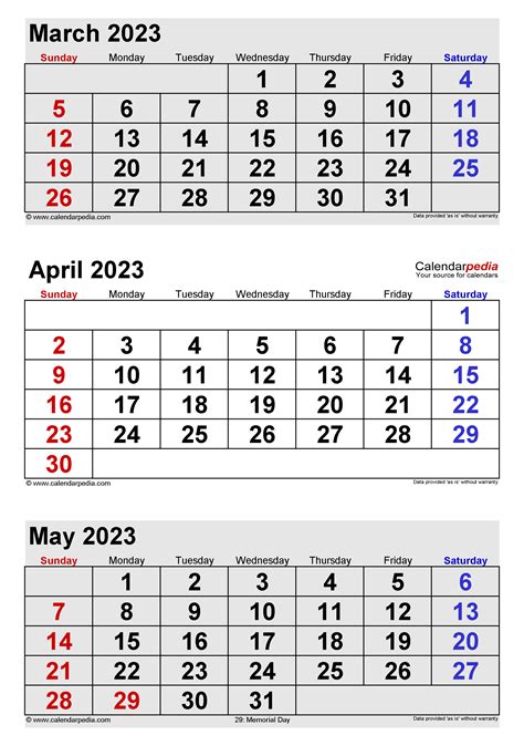 March April May Calendar