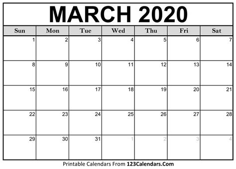 March Calendar Printable Free