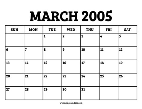 March 2005 Calendar