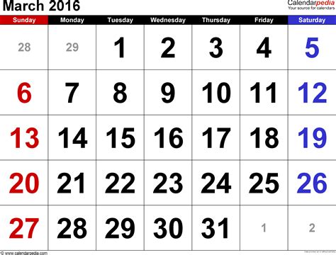 March 2016 Calendar