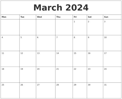 March 2024 Calendar Printable Free