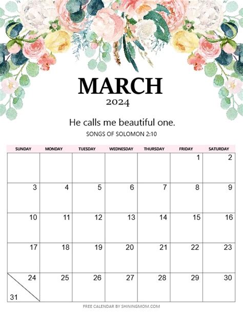 March 2024 Scripture Calendar Images