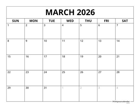 March 2026 Printable Calendar