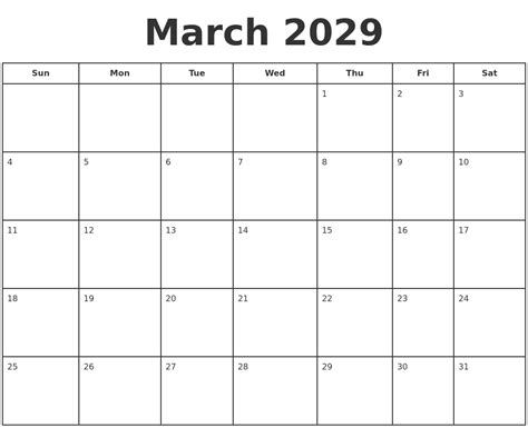 March 2029 Calendar