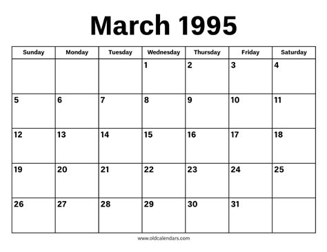 March 31 1995 Calendar