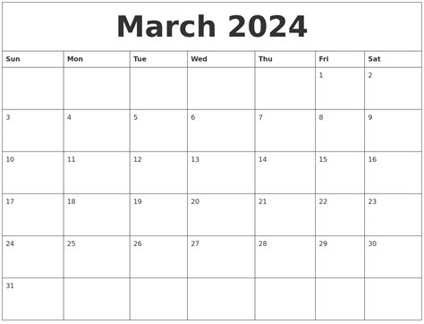 March Blank Calendar