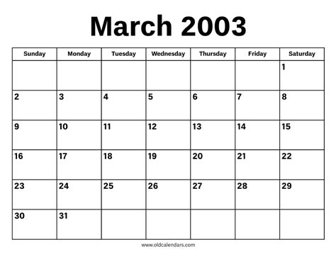 March Calendar 2003