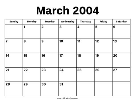 March Calendar 2004