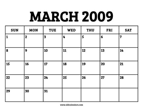 March Calendar 2009