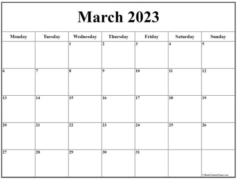 March 2023 Printable Blank Calendar