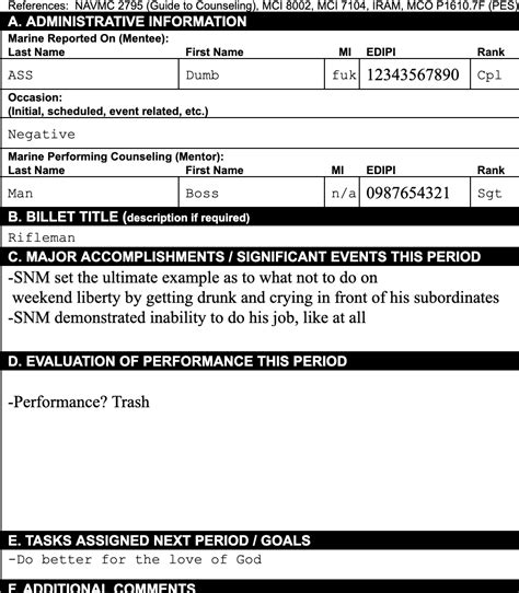 Marine Corps Monthly Counseling Worksheet