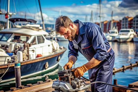 Marine Mechanic Working on a Boat Engine
