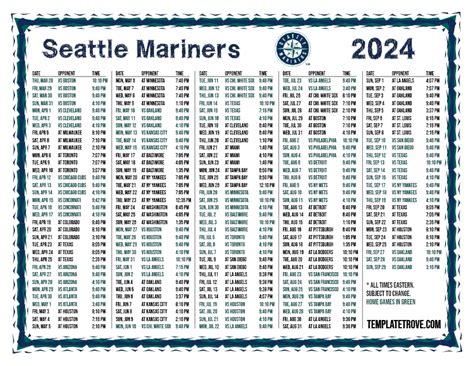 Mariners Original 2024 Schedule