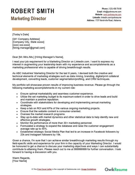 Marketing Director Cover Letters