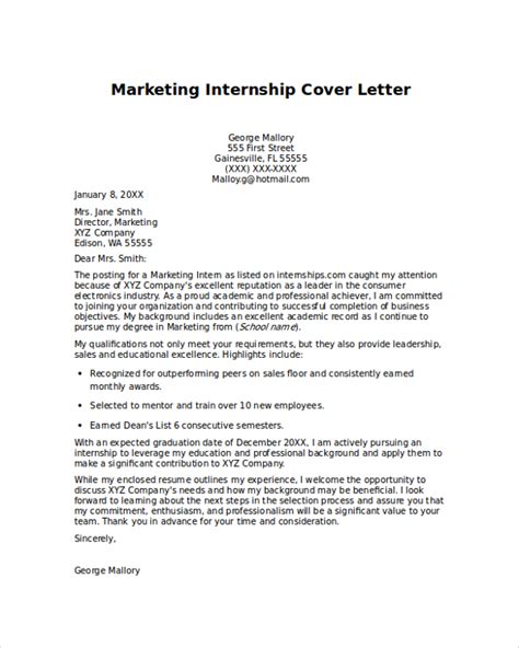 Marketing Internship Cover Letter Examples