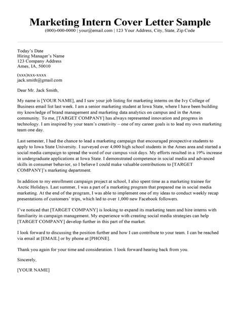 Marketing Internship Cover Letter Sample