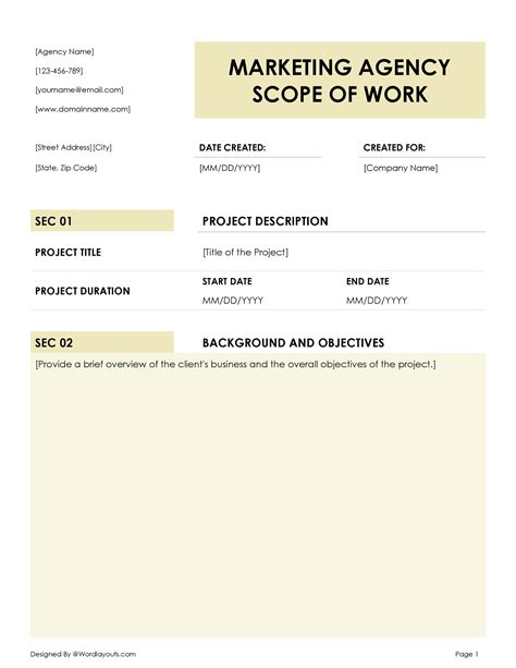 Marketing Scope Of Work Template