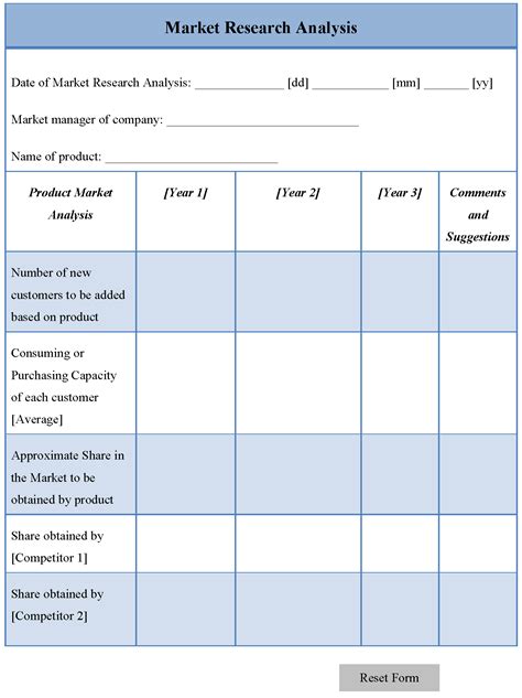 Market research analysis template Editable Forms