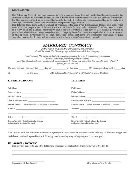 Marriage Contract Ontario Template