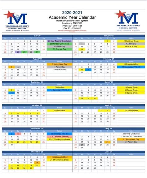 Marshall Academic Calendar
