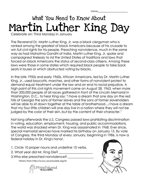 Martin Luther King Jr Worksheet