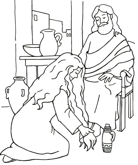 Mary Anoints Jesus Coloring Page