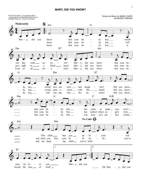 Mary Did You Know Sheet Music Free Printable