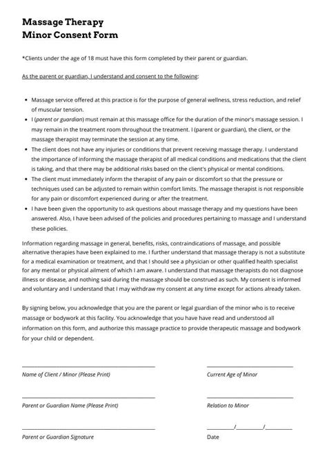 Massage Minor Consent Form