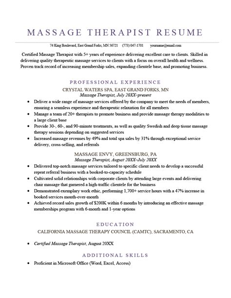 Massage Therapist Resume Examples