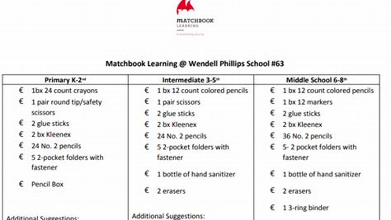 Matchbook Learning Calendar