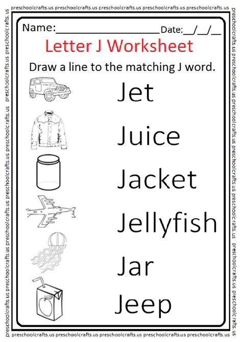 Matching Letter J Worksheets